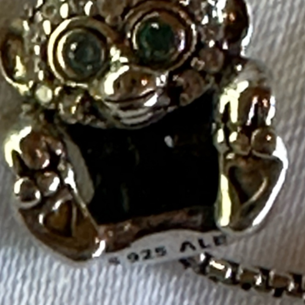 Pandora pave monkey charm green eyes accent flexible tail - Picture 5 of 5